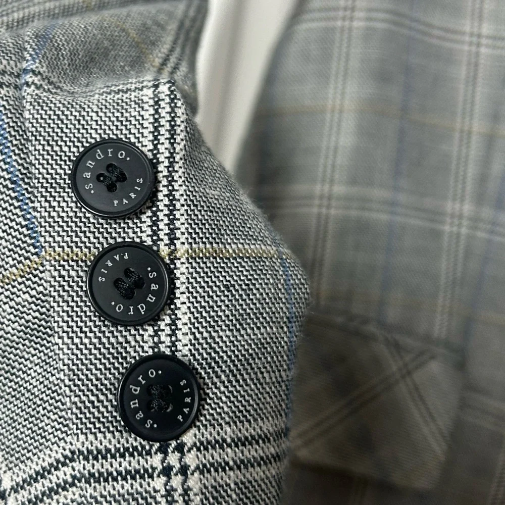 SANDRO Reynald Two-Button Plaid Blazer Gray Size 36 Preppy Academia Minimalist - Picture 11 of 15